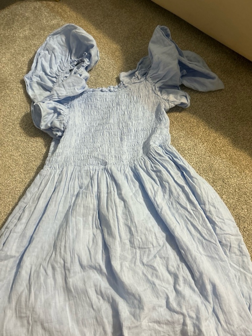 Altar'd State Pale Blue Smocked Puff-Sleeve Dress